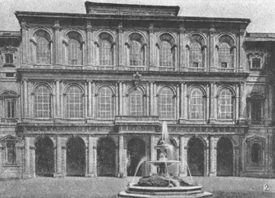 Барокко в архитектуре Италии. Рим. Палаццо Барберини, с 1624 г., К. Мадерна, Ф. Борромини, Л. Бернини: 2 — центральная часть главного фасада