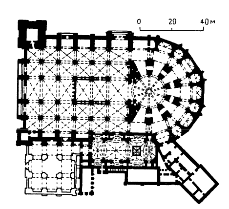 Архитектура Испании: Гранада. Собор, первоначальный проект Э. де Эгас, в 1525 г. план изменен (в алтарной части) Д. де Силоэ. Фасад около 1667 г., А. Кано. План