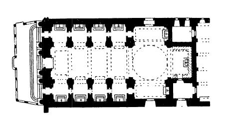 Архитектура Испании: Саламанка. Собор иезуитской коллехии (Ла Клересиа), начат в 1617 г., X. Гомес де Мора, достроен в конце XVII — начале XVIII в. братьями Чурригера. План