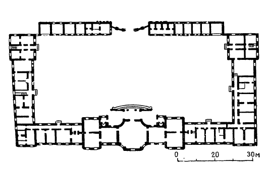 Архитектура Венгрии: Рацкеве. Дворец принца Евгения Савойского, 1702 г., И. Л. фон Гильдебрандт. План 1-го этажа