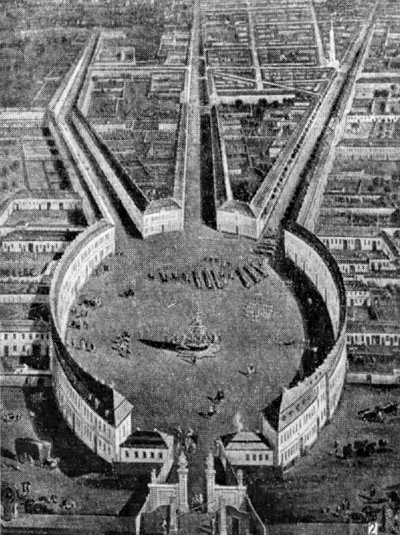 Архитектура Германии: Берлин: Фридрихштадт (панорама) со стороны южного въезда в Берлин, изображение начала XVIII в.