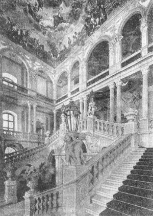 Архитектура Германии: Поммерсфельден. Дворец. Дворцовая лестница, 1711-1718 гг., И. Динценхофер; стук - Д. Шенк