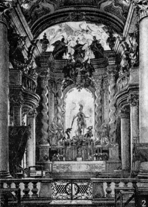 Архитектура Германии: Вельтенбург, монастырская церковь, 1716—1721 гг., К. Д. и Э. К. Азам. Интерьер (алтарная часть)