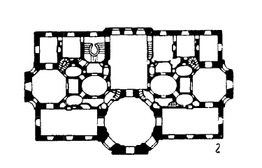 Архитектура Германии: Бенрат (близ Дюссельдорфа), дворец, 1755—1769 гг., Н. де Пигаж, план