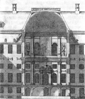 Архитектура Голландии: Амстердам, ратуша, 1648—1665 гг., Я. ван Кампен, поперечный разрез по залу