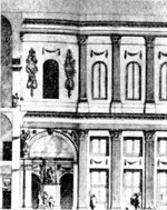 Архитектура Голландии: Амстердам, ратуша, 1648—1665 гг., Я. ван Кампен, продольный разрез по залу (фрагмент)