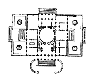 Архитектура Бельгии: 1 — загородный дом Тервуэн близ Брюсселя, 1819 г., арх. Ван дер Стратен, план