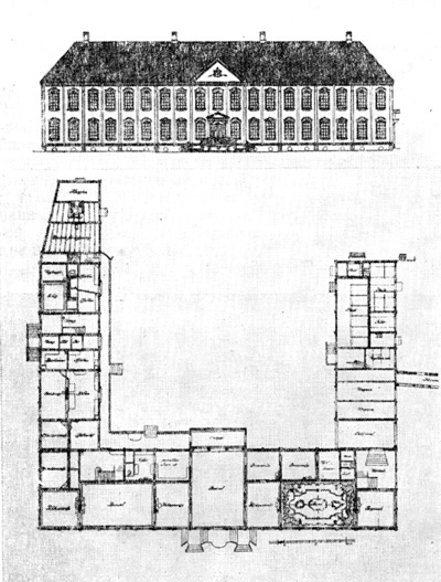Архитектура Норвегии: Тронхейм. Королевская резиденция Стифтсгорден, 1774—1778 гг. Фасад и план