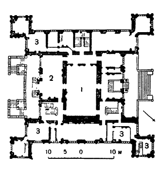 Архитектура Великобритании эпохи Возрождения: Уоллатон Холл (гр. Ноттингемшир), 1570—1580 гг. План 1-го этажа