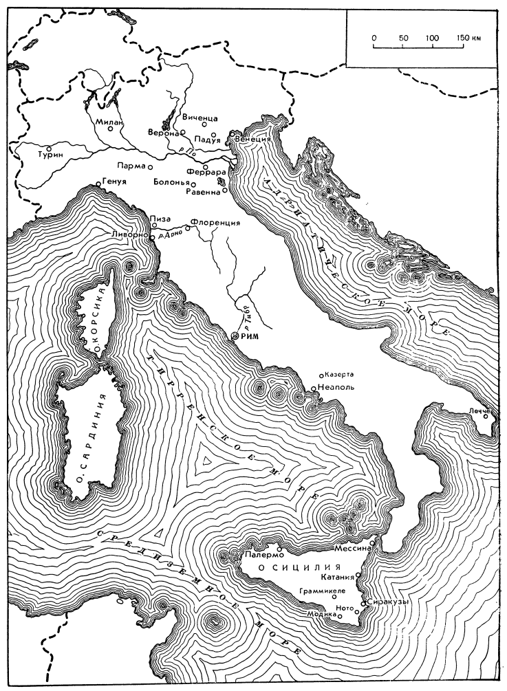 Схематическая карта Италии XVII в.