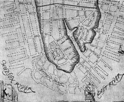 Архитектура США: Нью-Амстердам (Нью-Незерленд). План города, середина XVII в.